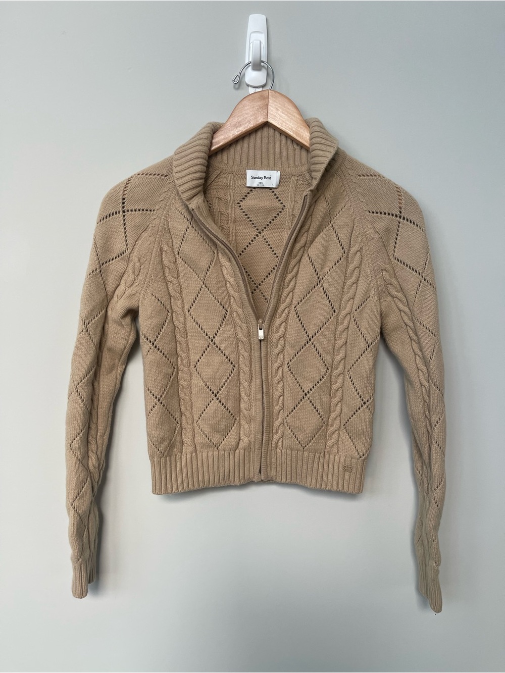 Sunday Best | Aritzia | Gigi Diamond Stitch Full
Zip Sweater Wool Blend